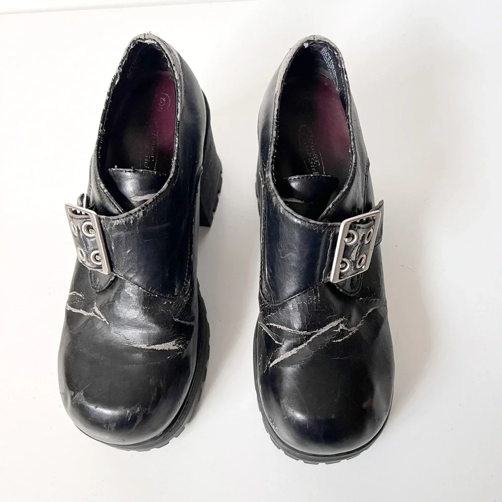 Vintage 90s Y2K Chunky Platform Square Toe Mary Jane Boots Shoes Grommets Size 9